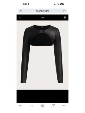 Black Faux Leather Long Sleeve Cropped Bolero Jacket with Buckle Closure